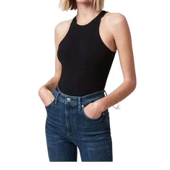 AllSaints Jamie Tank Black Sleeveless High Neck Ribbed Thong Bodysuit Size 10 - Picture 1 of 7